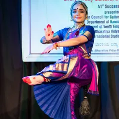 A beautiful leg lift, demonstrating the flexibility and strength required for advanced Bharatanatyam. I am so proud of the hard work my students put in.