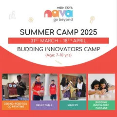 The Budding Innovators Camp for ages 7-10 is packed with activities in coding, robotics, 3D printing, basketball, and makery projects.