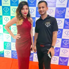 Posing with a client at a Fashion TV Salon event. It is always great to see my work on the red carpet.