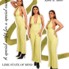 In a lime state of mind. This chartreuse halter-neck jumpsuit is confident, commanding, and chic. It's a special outfit for a special escape.