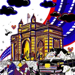 My art is a love letter to Mumbai. This piece brings together the city's icons like the Gateway of India, our famous 'macchiwaalis', and the street animals that I care for deeply.