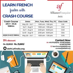 Need to learn French quickly? Our crash courses are designed to accelerate your learning, covering beginner levels like A1.1 and A1.2 in an intensive format.