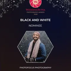 The official nomination certificate for our work in the Black and White category at the Wedding Sutra Photography Awards. We are proud to be recognized for our artistic vision in this timeless medium.