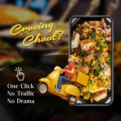 Craving chaat? With one click, you can have it delivered with no traffic and no drama. This image shows my chaat being delivered straight from my kitchen to you.