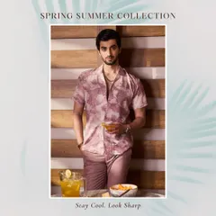 Stay cool, look sharp. This printed shirt from my Spring Summer collection, in shades of mauve, is perfect for enjoying the warmer weather. It's a versatile piece that goes from a day brunch to an evening out.