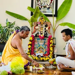 Performing the Ganapathi, Navagraha, and Lakshmi pooja during our anniversary celebration. We begin every important event by invoking the divine, seeking blessings to guide us and give us the strength to evolve and transform our lives.