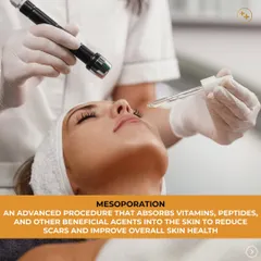 Mesoporation is an advanced procedure that enhances the skin's ability to absorb beneficial agents. We use this technique to deliver a cocktail of vitamins, peptides, and other nutrients deep into the skin to reduce scars and improve overall skin health.