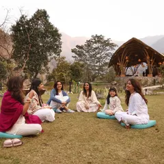 The power of sangha, our spiritual community, is at the heart of my retreats. Sharing moments of joy, laughter, and vulnerability together creates a bond that supports our individual journeys. Here, we are sharing stories and energy in the serene Himalayan foothills, a memory I hold dear.