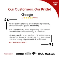 "Pleasant and punctual," "treated goods delicately," and "high standard" are words that make my day. A big thanks to Mr. Sudhir Boury for this amazing feedback on my team's work ethic and efficiency.
