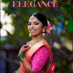 A beautiful portrait of the bride with the word "Elegance" overlaid, perfectly describing her graceful presence and stunning attire.