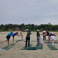 There is a special energy when we practice together on the beach. This is a shot from one of my group sunset sessions, where students are finding their balance in Virabhadrasana III. My group classes are designed for all levels, creating a supportive community where everyone can grow.