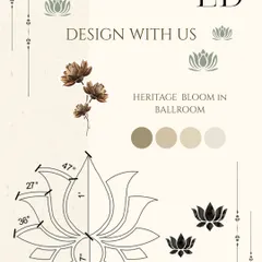 A technical sketch of a lotus motif, complete with measurements and angles. This level of detail in the planning phase ensures precise and flawless execution of custom design elements.