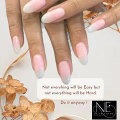 A delicate and clean baby boomer or ombre effect. The natural pink base blends flawlessly into a soft, milky white tip for a timeless and elegant manicure.