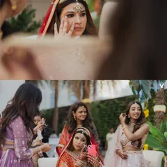 A collage of candid moments during the ceremony. The bride wipes a tear, then playfully takes a selfie, showing the beautiful range of emotions on a wedding day.
