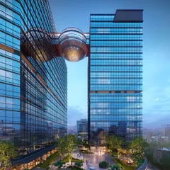 The landscaped deck of Nakshatra Regalia II, designed to be an urban oasis. My plan included creating these vibrant alfresco dining and leisure zones to blend work and lifestyle, promoting a sense of community within the development.