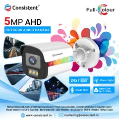 We present our 5MP AHD Outdoor Audio Camera, which captures high-definition video with clear, inbuilt audio. It operates in full color 24/7, supported by warm light technology for night vision up to 20 meters, making it an excellent choice for all-weather surveillance.