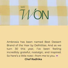 We won! Ambrosia was named Best Dessert Brand of the Year, and as we turn 30, I am incredibly grateful. This is a little note from me to you.