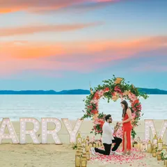 A breathtaking sunset proposal on a Goan beach. We help plan and capture these once-in-a-lifetime moments, turning them into timeless memories.