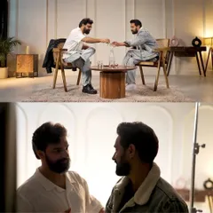 The French window set provides a warm, lifestyle aesthetic perfect for interviews and talk shows. Here, it was styled into a comfortable living room for the 'Unfiltered by Samdish' episode with Vikrant Massey, showcasing its adaptability for video production.