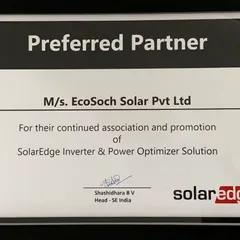 This certificate marks our status as a Preferred Partner for SolarEdge. This partnership allows us to provide our clients with their industry-leading inverter and power optimizer solutions, ensuring maximum energy efficiency from every solar panel.