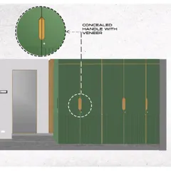 A detailed drawing for the wardrobe in the T7 T8 project, showing our plan for a concealed handle with a veneer inlay to achieve a minimal look.