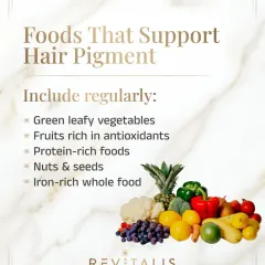 Your diet can support hair pigment production. I recommend regularly including antioxidant-rich fruits, green leafy vegetables, and protein-rich foods to provide the building blocks for healthy, pigmented hair.