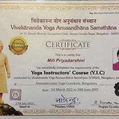 My journey of learning is continuous. This is my 300-hour Yoga Instructors' Course certificate from the renowned Vivekananda Yoga Anusandhana Samsthana (VYASA) in Bengaluru.