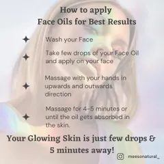 To get the best results from your face oil, follow these simple steps. Applying a few drops to a clean face and massaging in an upward direction for a few minutes helps the oil absorb deeply and boost your glow.