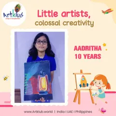 Ten-year-old Aadritha demonstrates colossal creativity with her moody and atmospheric lantern painting.