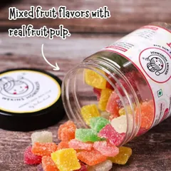 A rainbow of flavors in one jar. Our Fruit Jelly is made with real fruit pulp, offering a soft, chewy, and colorful treat that's loved by kids and adults alike.