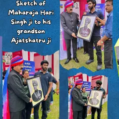 A proud moment presenting a sketch of Maharaja Hari Singh ji to his grandson, Ajatshatru ji, during my exhibition in Jammu.