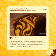A summer twist on a classic, my Summer Neapolitan Cake. This loaf features beautiful swirls of creamy mango, rich chocolate, and smooth vanilla batter.