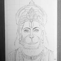 The outline sketch for my Lord Hanuman portrait, based on the grid method for accuracy.