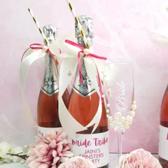 Pop the bubbly for your bride tribe! We offer personalized mini champagne bottles and custom "Bride" flutes with pearl details for your bachelorette party or getting-ready celebrations.