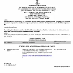 The cause list from the Supreme Court showing the listing of the RG Kar Hospital case. The matter is being taken up on priority by a bench headed by the Chief Justice.