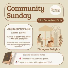 Our "Community Sunday" poster for the festive season, highlighting a mixed-language poetry mic to bring poetic souls together.