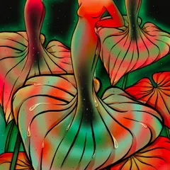 'Anthurium Empresses,' a piece from my thesis that transforms women into regal, flower-like figures. It explores themes of blooming, strength, and the velvet-like texture of both petals and emotion.