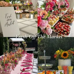 For a bride who loves color and nature, a "Fresh Off The Market" theme is perfect. This idea revolves around a farmer's market vibe with abundant fresh flowers, bright colors, and a farm-to-table food display.