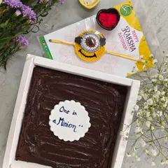 Our Raksha Bandhan hamper, featuring a "One in a Minion" crochet Rakhi paired with delicious homemade brownies. A perfect, sustainable gift to celebrate the sibling bond.
