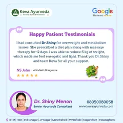 This testimonial from a patient at our Whitefield clinic shows the effectiveness of our integrated approach. A 12-day plan combining a prescribed diet with massage therapy resulted in a 5 kg weight reduction and a significant boost in energy.