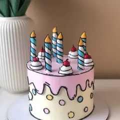 Another version of my popular comic cake, this one with a pink drip and colorful polka dots. This trend is so much fun to create.