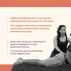 Pilates strengthens the deep core muscles, which provides enhanced support for the spine. This support can reduce compression on the intervertebral discs and help alleviate chronic back pain, as demonstrated by this hands-on correction.
