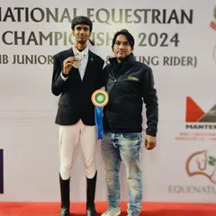 A proud moment with one of our riders at the JNEC 2024. We celebrate every success, like this Team Silver medal in CH-1 show jumping, as a family.