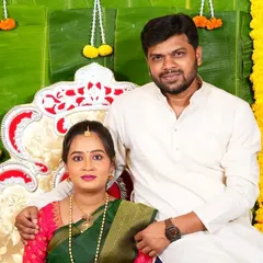 A happy couple picture from Namratha's seemantha. My makeup ensures you look perfect in all your photos, from portraits to family group shots.