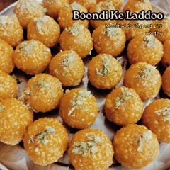 A tray full of our freshly made Boondi ke Laddoos. Each one is carefully shaped and garnished with pista, making them a perfect sweet for pujas, festivals, or just a simple craving.