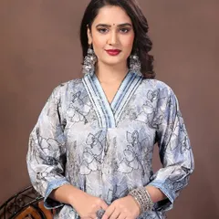 This multicolor muslin kurta pant set is so easy and breezy. The floral print and comfortable fit make it perfect for a casual day out or a relaxed get-together.