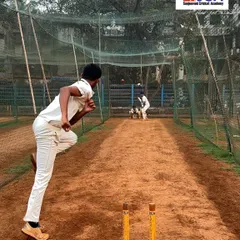 A classic bowling action captured during a net session. We believe in building a strong, repeatable action as the foundation for a successful bowling career.