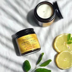 The 'Lemon Twist' candle, a refreshing blend of citrus and herbs. This invigorating scent is perfect for office environments or as part of a summer-themed gift hamper.