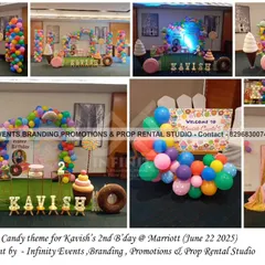 Welcome to a candy wonderland we created at the Marriott. This vibrant Candyland theme features oversized candy props, a colorful balloon arch, and whimsical details, perfect for a sweet and memorable second birthday party.
