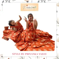 These two sisters are ready for fun in their matching orange printed dresses. I designed these with a wide, flowing skirt, making them perfect for twirling and playing during any festive family event. Image 11 shows a solo shot of the same design.